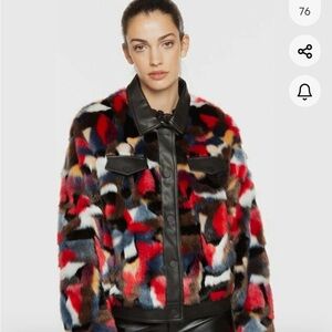 Desigual Multicolor Faux-Fur Jacket with Leather Trim
